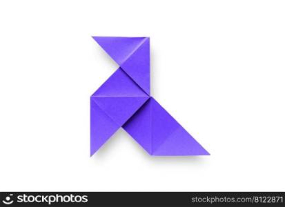 Purple paper hen origami isolated on a blank white background. Cocotte en papier. Purple paper hen origami isolated on a white background