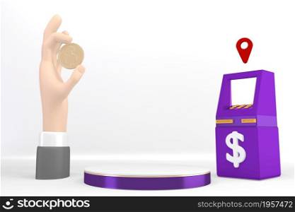 purple podium cartoon business style on purple background.3D rendering
