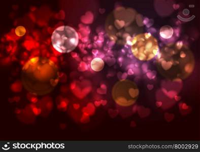 Purple red background with blurred hearts and bokeh effects. Purple and red background with blurred hearts and bokeh effects. Valentine Day illustration