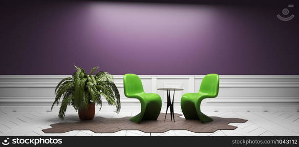 purple room - empty room interior design. 3D rendering