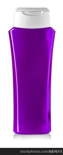 Purple shower gel bottle isolated on white background
