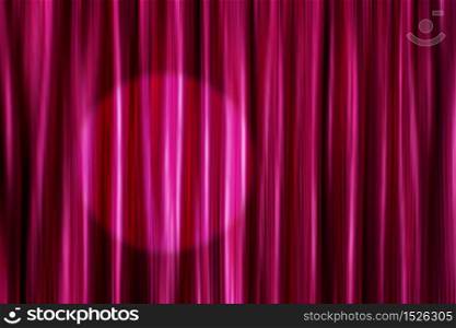 Purple silky satin curtains background with round light spot. Purple curtains with light spot