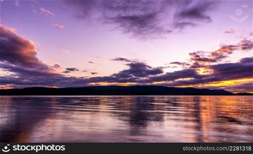 purple sunset lake constance springtime
