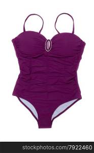 Purple swimsuit with a brooch. Isolate on white background.