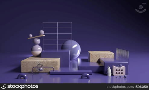 Purple Violet Abstract Display set for show products and cosmetics modern fashion design composition concept, 3d illustration