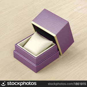 Purple watch box on wooden desk