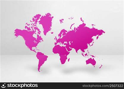 Purple world map isolated on white wall background. 3D illustration. Purple world map on white wall background. 3D illustration