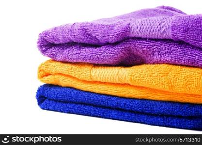 purple, yellow and blue towel isolated on white background
