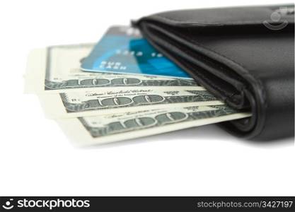Purse and money on the white background