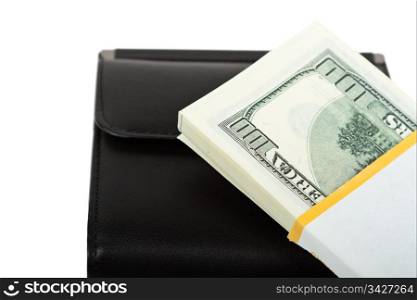 Purse and money on the white background