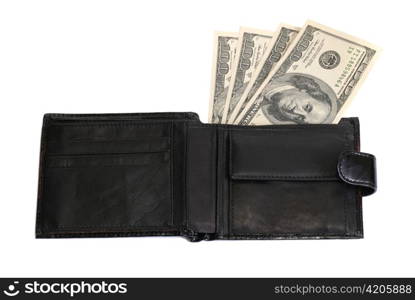 Purse with dollars isolated on white background