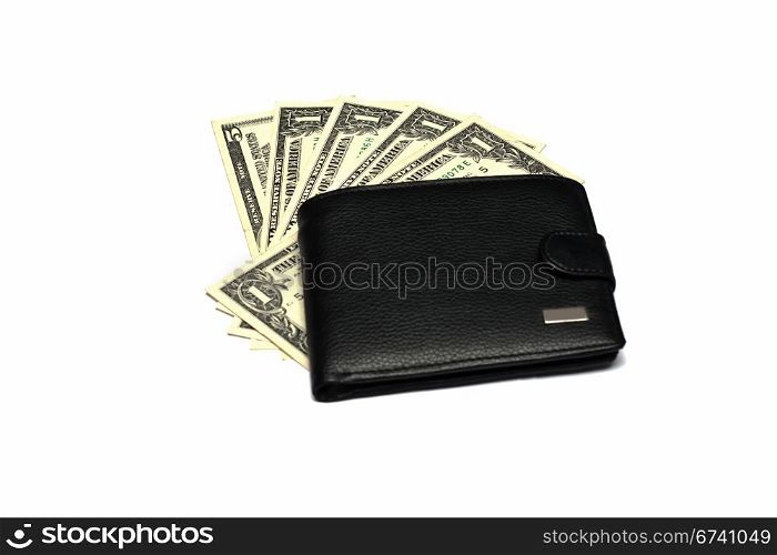 Purse with money in the background. Financial crisis