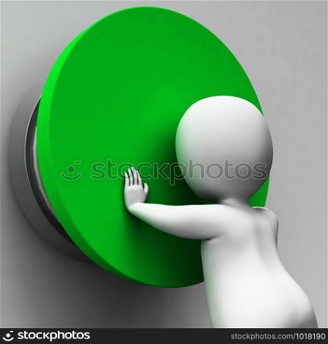 Push button used to start the technical system or remote power. An interface between the operator and the machine - 3d illustration