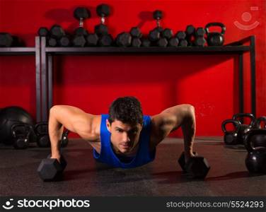 push-up strength man hex dumbbells pushup exercise workout at gym