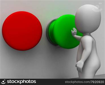 Pushing Green Button Showing Starting Or Choosing