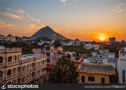 Pushkar is a town in the Ajmer district in the Indian state of Rajasthan. It is a pilgrimage site for Hindus and Sikhs. Pushkar has many temples. Rajasthan India.