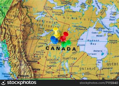 pushpin marking the location, Canada