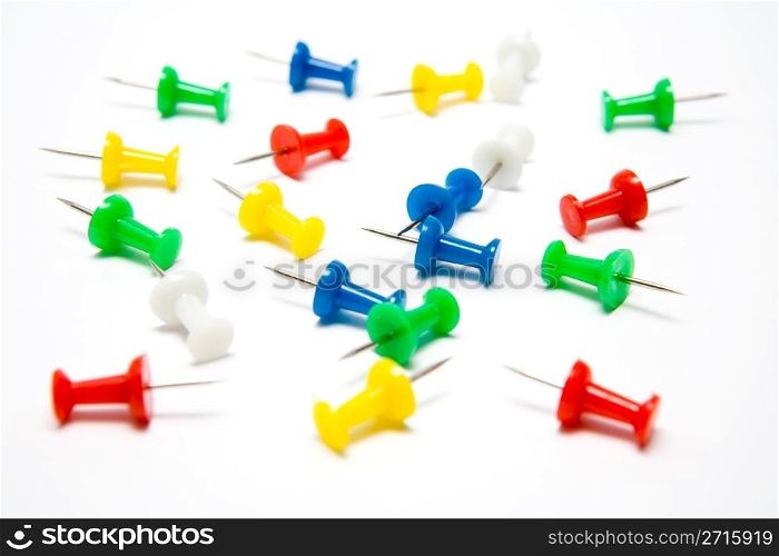 Pushpins on a white background