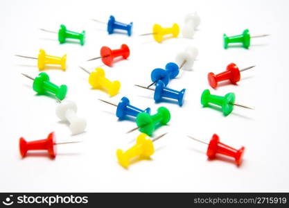 Pushpins on a white background