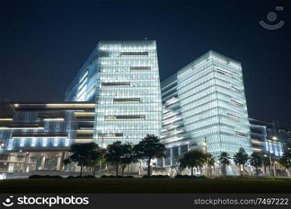 Putrajaya, Malaysia. Mar 17 2019. Night scene view of Suasana PJH Building ,Office and retail new modern building located in the central district of Putrajaya.