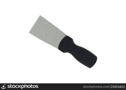 putty knife with black plastic handle isolated