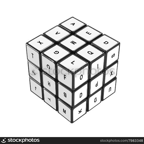 puzzle cube with letters isolated on white background
