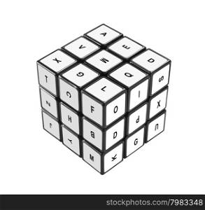 puzzle cube with letters isolated on white background