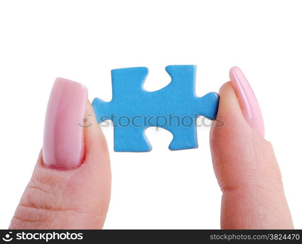 puzzle in hand isolated on white