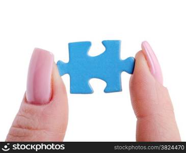 puzzle in hand isolated on white