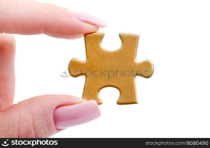 puzzle in hand isolated on white