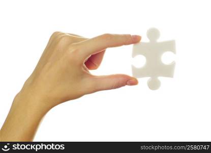 puzzle in hand isolated on white background