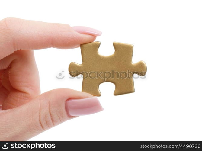 puzzle in hands isolated on white background