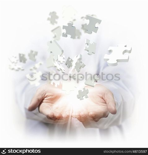 puzzle pieces. White multiple puzzle piece flying in different directions