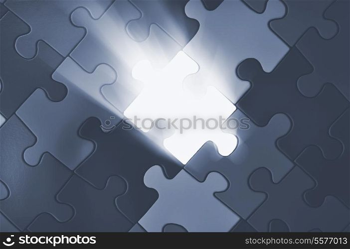 Puzzle plane - one piece missing, concept of business solution and solving problems, also background image for new idea&#xA;