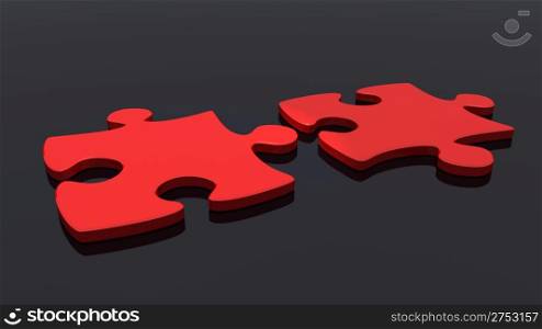 Puzzles red color. It is isolated on a black background