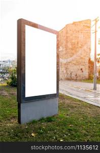 Pylon mock up in the city on sunny day. Blank billboard mockup. Blank billboard mockup