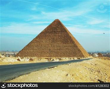 Pyramid along a road, Giza Pyramids, Giza, Cairo, Egypt