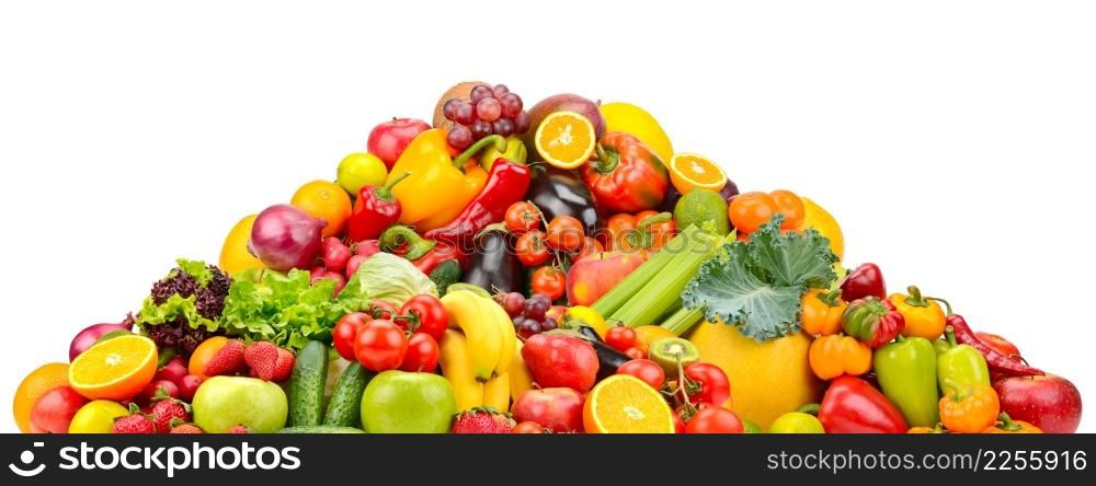 Pyramid colorful fresh vegetables and fruits isolated on white background