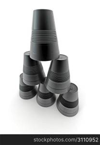 Pyramid from inverted plastic cups on isolated background. 3d