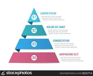 Pyramid infographic template with four elements, vector eps10 illustration. Pyramid Infographics