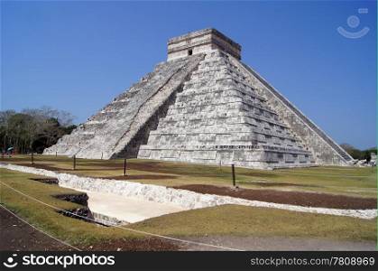 Pyramid Kukulkan and dig in the ground in Chichen Itza, Mexico