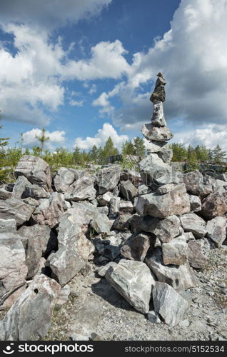 Pyramid of stones in a marble canyon. Small Zen out of pile of stones