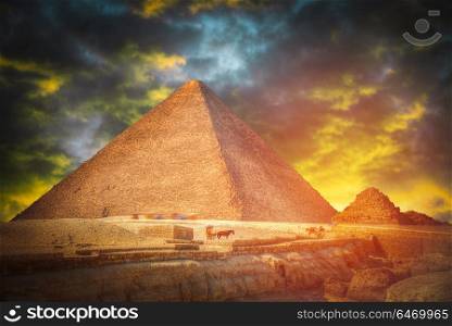 pyramids in Giza. Complex of ancient buildings in Egypt. pyramids in Giza.