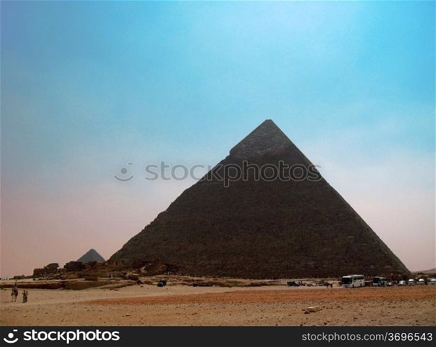 Pyramids of Cheops and Chefre in the desert of Egypt