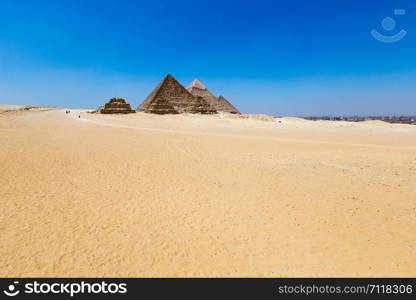 pyramids with a beautiful sky of Giza in Cairo, Egypt.