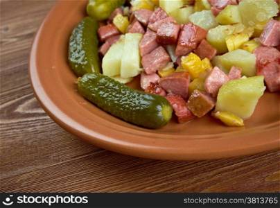 "Pyttipanna - term is Swedish for "small pieces in pan". It is a popular dish in Sweden, Norway and Finland, and in Denmark, where it bears the name biksemad, meaning food which has been mixed together."
