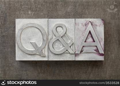 Q&A - questions and answers acronym - text in vintage letterpress metal type