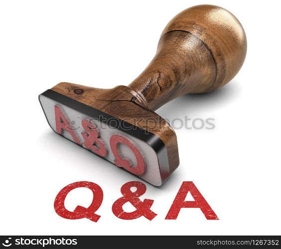 Q and A, question and answer rubber stamp over white background. 3D illustration . Q&A