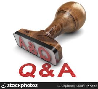 Q and A, question and answer rubber stamp over white background. 3D illustration . Q&A