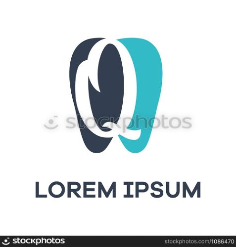 Q letter logo design. Letter q in tooth shape vector illustration. Dental logo design.